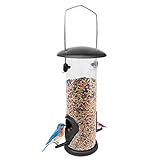 Suszian Eichhörnchensichere Vogelfutterstation mit Eisen-Abdeckung unten Vogelfutterspender zum Aufhängen Vogelfutterhaus Eisen-Abdeckung unten Vogelfutterspender PVC Vogelfuttersp