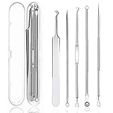 Mitesserentferner Komedonenquetscher Set 5er Pinzetten Set Blackhead Remover aus Edelstahl Akne Whiteheads Mitesser Entferner Kit mit Box