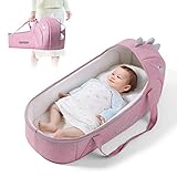 SUNVENO Tragetasche,Sleep Carrier,Schlafnest für Babys,Babykorb,Dinosaurierkorb,Moseskorb für 1-12 Monate,Babynest Neugeborene,Baby tragbares Bett,Baby Reisebett(Rosa)