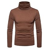 Herren Rollkragen Langarmshirt T-Shirts Slim Fit Rollkragenpullover Pullover Herbst Winter Rollkragenpulli Einfarbig Strickpullover Sweatshirt Unterzieh Elastisch Rollkragenshirt (XL, Coffee)