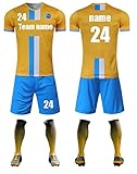 Personalisierte maßgeschneiderte Fußball-Trikot, Kinder Jungen Erwachsene mit Namen Nummer Team Logo Benutzerdefinierte Fußball-Kit Fußballgeschenke,für Herren Damen Socken Schienbeinschoner (Gelb)
