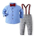 GUOQUN-SHOP Baby Kleidung Kleinkind Junge Kinder Party Gentleman Outfit Anzüge Langarm Fliege Hemden + Hosenträger Hosen Sets (Color : Blue, Size : 5-6 Years)