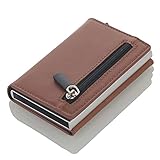 kreditkartenetui Kreditkartenhalter Aluminium Box Karte Geldbörse RFID PU Leder Pop Up Karten Fall Magnet Kohlefaser Münz Geldbörse Kartenhüllenhalter (Color : Brown)