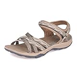 Frauen Wandern Sandalen, GRITION Damen Outdoor Sport Wasser Schuhe Sommer Flach Cross-Tied Beach Sandalen Open Toe Verstellbare klettverschluss Walking Schuhe Schwarz (EU 40, Taupe/Stein)