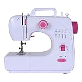 COSTWAY Nähmaschine 16 eingebauten Nähten, Mini-Elektro-Stickmaschine 2 Geschwindigkeiten/Doppelfäden/Fußpedal/tragbar / 30,5x12x25