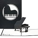 Pop Up Grußkarte 'Piano' - 3D Geburtstagskarte Klavier als Geschenkgutschein, Pop Up Gutscheinkarte zum Konzert, Klappkarte Klavier, Konzertg