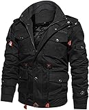 TACVASEN Herren Winterjacke Übergangsjacke Arbeit Fleecejacke Winddicht Bomberjacke Coat Innenfleece Baumwolle Jacke mit Taschen, Schw