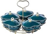 Snack-Platten-Teller-Platter-Geschirr-Keramik-Snack-Servierschale-Fächer-förmiger Süßigkeits- und Nussbehälter-Platte 10-Zoll-Fach mit Deckeln und 5-grünem kleinem Teller traditionelles Design ex