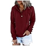 GOKOMO Damen Einfarbig Sweatshirts Mit Kapuze Herbst und Winter Pullover Hoodies Tops Langarm Taschen Warme Gemütlich Slim Fit Hoodies(M,Wein)