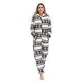 GFGHH Damen Onesie Jumpsuit Schlafoverall Kuschelig Einteiler Schlafanzug Pyjama Ganzkörperanzug Hausanzug, Damen Hoodie Jumpsuit Overall Kuscheliger Weihnachts Strampler mit Reißverschluss und Kap