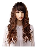 expartners Naturwelle Perücken for Frauen Black Brown Ombre Blonde Lange Perücke mit Pony Bob Synthetische Haarperücken Cosplay und Party