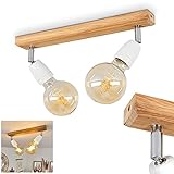 Deckenleuchte Musland, 2-flammige Deckenlampe aus Holz/Metall/Keramik in Naturfarben/Weiß/Chromfarben, moderne Leuchte mit verstellbaren Strahlern, 2 x E27-Fassung max. 25 Watt, LED geeig