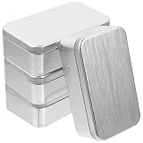 Cabilock 4Pcs Metalldose Rechteckige Blechdosen Leere Dosen Metallbox Scharnierdosen Vorratsdose Aufbewahrungsbehälter mit Deckel Mini Box für Home Organizer Silb