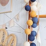 Baumwollkugel Lichterkette Fee Party Hochzeit Hausgarten Terrasse DIY Dekoration Lampe Navy Orange Weiß