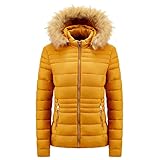 GFGHH Damen Daunenjacke Warm Trenchcoat Mit Kapuze Abnehmbarer Kunstpelzkragen Winterjacke Casual Parka Kapuzenjacke Sweatjacke Outwear Übergangsjacke Steppjacke Frauen Dicker Leicht W