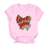 MRULIC Damen T-Shirts Tops Kurzarm Rundhals Valentinstag Drucken Frauen Pullover Oberteil Blusen FrüHling Sommer Shirts (A5 Rosa,L)