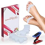ValgoFit® Zehenspreizer Hallux Valgus Silikon [4x] - Zehentrenner - Korrektur für alle Zehen - Soft - Bandage, Fußzehen, Spreizer, Damen und Herren - mit Gratis Trainingsband und eBook