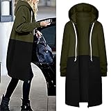 VESNIBA Damen Casual Langarm Longline Hoodie Sweatshirts Lose Kapuzenmantel Reißverschluss Plus Size Tops Shirt Pullover Warm Herbst Pullover Jack