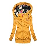 WANGTIANXUE Lang Einfarbig Kapuzenjacke Damen Sweatshirt Kapuzenpullover Rollkragen Hoodies Mode Übergangsjacke mit Tasten Tasche Mantel Freizeit Outdoorjacken Schlank Sportjack