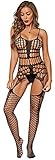 EROSPA® Netz-Straps-Bodystocking - Spaghetti-Träger - Damen - Catsuit Ouvert S-L Onesize - Schw