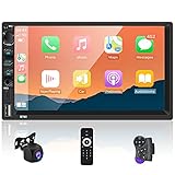 2 Din Autoradio mit CarPlay, Android Auto, Mirrorlink,MP5 Player 7 Zoll HD Display-Multimedia Bluetooth FM Radio/USB/AUX mit Lenkradfernbedienung + AHD Rückfahrk