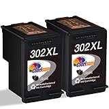 Clorisun 302 Druckerpatronen für HP 302 302 XL Schwarz Multipack für HP Officejet 3830 3831 3832 3833 Deskjet 1110 2130 2134 3630 3632 3634 5230 5220 Envy 4520 4521 4522 4523 4524(2er Pack)