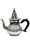 Marokkanische Teekanne aus Messing versilbert 800ml mit Sieb und Kunststoffgriff | Orientalische Kanne Eldina 800ml silberfarbig mit Deckel | Verschiedene Grössen | (800ml)