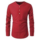 IQYU Pullover Herren Einfachheit Einfarbig Regular Fit Hemdbluse Oberteil Mit Rundhals Stretch Material Langarm Unterhemd Mit Button-Up Halber Knopfleiste Atmungsaktiv Top