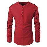 IQYU Pullover Herren Einfachheit Einfarbig Regular Fit Hemdbluse Oberteil Mit Rundhals Stretch Material Langarm Unterhemd Mit Button-Up Halber Knopfleiste Atmungsaktiv Top