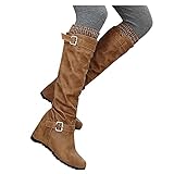 LLDG Damen Langschaft Stiefel mit Keilabsatz lässige Overknee Stiefel Vintage Reiterstiefel Elegante Reiterstiefel Mode Kniehohe Stiefel Modische Halblange Stiefel Klassische Schlup