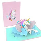 LuckeeCards® 3D Geburtstagskarte - Glückwunschkarte Geburtstag - süße Einhornkarte - Pop-up Karte - Happy Birthday Karte - Geschenkkarte mit Einhorn auf Wolk