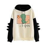 Vimoli Hoodie Pullover Damen Sweatshirt mit Kapuze Japanischen Stil Kawaii Karikatur Dino Kapuzenpullover Pulli Teenager Mädchen Frühling Herbst Dinosaurier Langarmshirt Ob