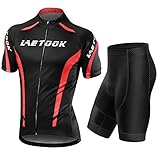 Letook Radtrikot Set Kurzarm Herren Trikot Radlerhose mit Sitzpolster Atmungsaktive Fahrradtrikot Fahrradbekleidung (rot, L)