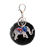 YYHMKB Diamant Auto Schmuck Lange Nase Elefant Tasche Anhänger Schlüssel Rex Kaninchenfell Plüsch Ball Schlüsselanhäng