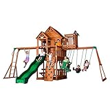 Backyard Discovery Spielturm Skyfort II aus Holz | XXL Spielhaus für Kinder mit Rutsche, Schaukel, Kletterwand und Aussichtsturm | Stelzenhaus für den G