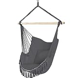 VOUNOT Hängesessel mit 2 Kissen & Bücherfach, Hängestuhl XXL Hängematte Schaukel für Indoor Outdoor Garten, G