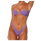 Damen Einfarbig Laciness Bikini Set Split Badeanzug Mit Neckholder Wickel-BH Bikini Oberteil Und Sexy Laciness Bikinihose Zweiteilige Geteilter Strandkleidung