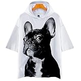 SHANYUR 3D T-Shirt Unisex Hd Gedrucktes Kurzarm Lässig Mit Print Kurzarm Top Persönlichkeit Loses Hip-Hop-Kurzarm-T-Shirt mit Kapuze FranzöSische Bulldogge XXS-4XL