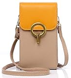 Handy Umhängetasche - Damen Schultertasche PU Leder Klein Tasche Frau Retro Geldbörse reisepass Handytasche mit Kartenfächer Verstellbar Abnehmbar Schultergurt für Handy unter 7 Zoll (Aprikose)