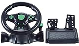 Six6 Lenkrad-PC, Computer USB-verdrahtete Verbindungswagen-Lenkrad, 180-Grad-Rotationsschwingung mit Pedalen Rennspiel Lenkrad für Xbox 360 / PS3 / P2 / PC,Grü