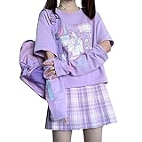 Vocha Japanese Gothic T Shirt Summer Cute Kawaii T-Shirt y2k Aesthetic Clothes Korean ins Harajuku Style Print Ulzzang Short-Sleeved Vintage Tops KA-12(XXL,Purple)