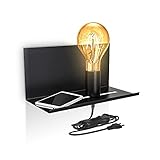 B.K.Licht I Verstellbare Wandleuchte mit Ablage I Kabelschalter I Schwarz I 1-flammig I E27 I Retro Wandlamp