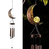 LeiDrail Solarbetriebene LED Metall Windspiel Outdoor Garten Solar Mond Windchime Licht Wasserdicht Hängende Mobile Lampe Windbell Licht für Draußen Patio Rasen Yard Dek