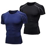 Niksa Funktionsshirt Herren Kurzarm 2 Stück Kompressionsshirt Männer Laufshirt Sportshirt mit Rundhalsausschnitt Fitness L