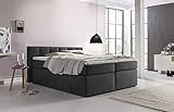 Möbelfreude Doluna Beatrice Boxspringbett 180 x 200 cm Anthrazit H3 | 7-Zonen-Taschenfederkern Matratze + Visco-Topper | 90 cm Kopfteil ideal für Dachschrägen + Bettkasten für S