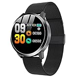 Intelligente Uhren, Q8 wasserdichtes Smart Armband mit Metallband Herzfrequenz-Testschrittzähler Menstruationszyklus Information Benachrichtigungen für Frauen schw