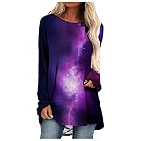 YunYoud Damen Pullover mit Blockfarbendruck Gestreifte Sweatshirt Oberteile in Übergröße mit Langen Ärmeln O Neck Long T Shirts Bluse Top für D