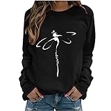 Langarmshirt Damen Libelle Motiv Pullover Tops O-Ausschnitt Pulli Blusen Herbst Winter Langarm Sweatshirt Dünner Graphic T Shirts Langärmliger Blusenhemd Freizeit Sweatshirts Lang Ärmel Ob
