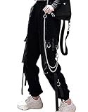 Freizeithosen Damen Cargohose Elastic Waist Schnalle Band Tasche Jogger High Streetwear Harajuku Hose Punk Ringkette Damen Hose L Schw