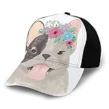 jhgfd7523 Baseballkappe für Herren und Damen, französische Bulldogge, Blumen-Haarband, weißer Welpe, weiblicher Hund, Cartoon, Unisex, Baseballmü